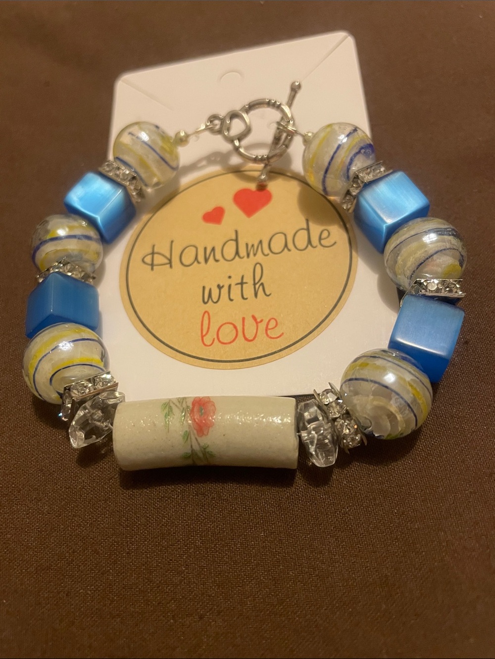 H15 - 2/$7 - Handmade Blue & White Floral Ceramic Bead Fashion Bracelet
